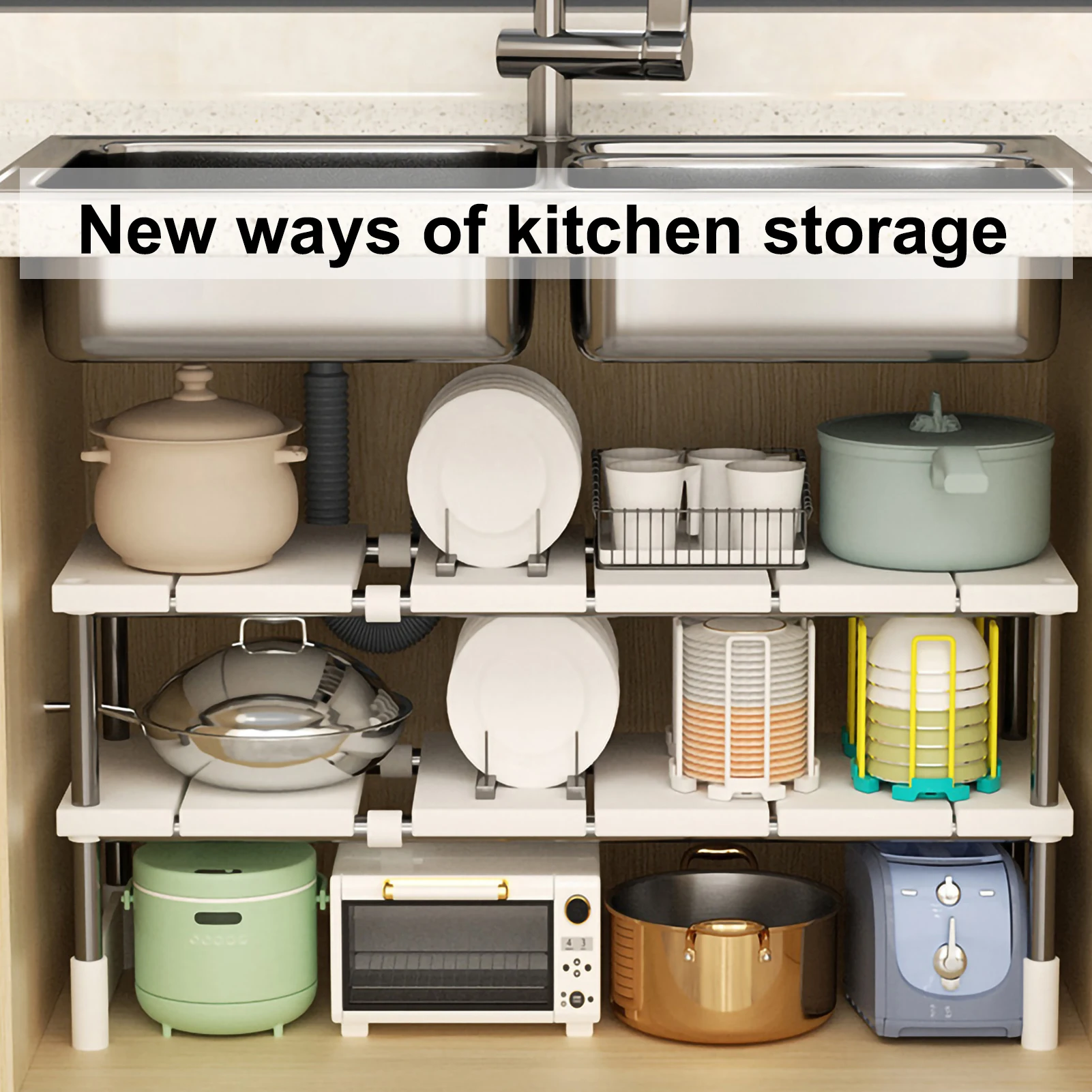 Kitchen Retractable Under Sink Shelf Cabinet Inside Tiered Rack Kitchen Cabinet Storage Multifunctional Pot Rack Storage Racks