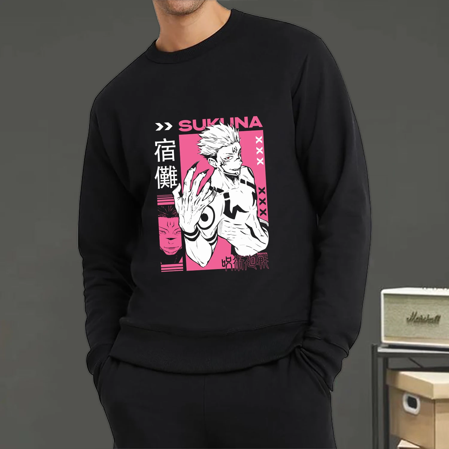 

Mens Hoodies Jujutsu Kaisen Ryomen Sukuna Anime Print Sweatshirt Crew Neck Pullover Long Sleeve Oversize Unisex Hoodie Streetwe