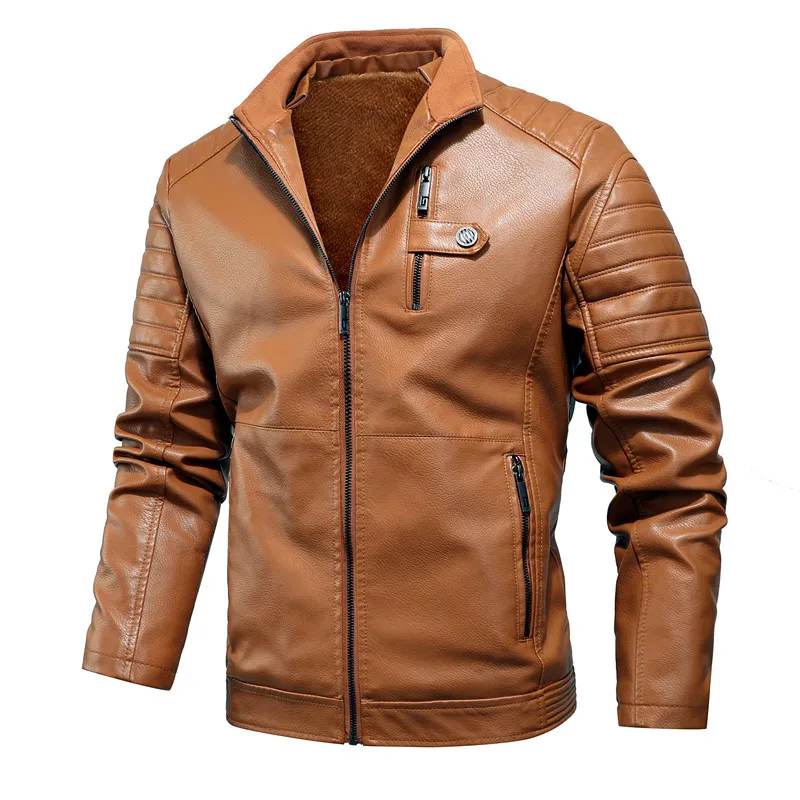 Autumn and Winter New Men's Youth Casual Standing Collar Work Clothes Leather Clothes