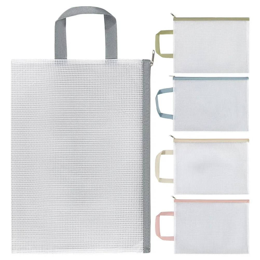 

5Pcs Transparent Grid File Bag Splashproof Large Capacity Handheld Zipper Document Organizer Pouch Zipper Pouches for Classroom