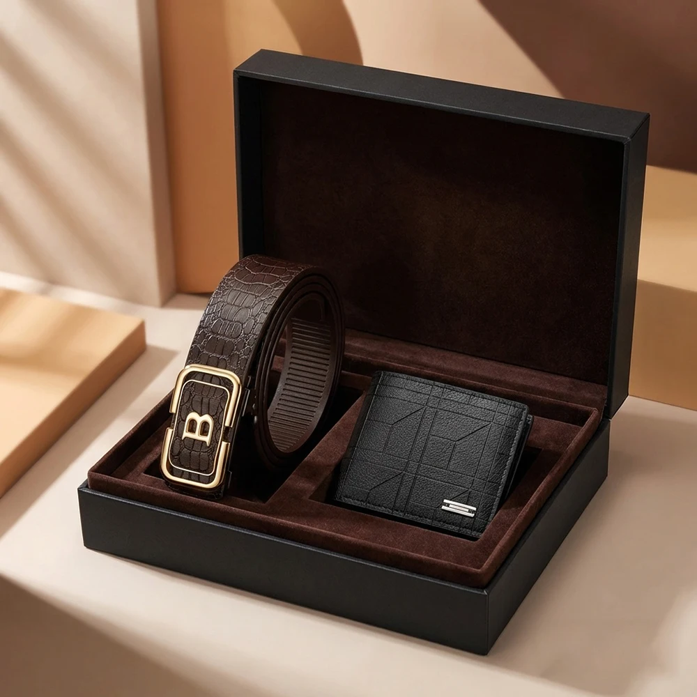 

2pcs Fashion Retro Men's Wallet Belt Set High Quality Men's Versatile Casual Sports Belt Trendy Men's Birthday Gifts