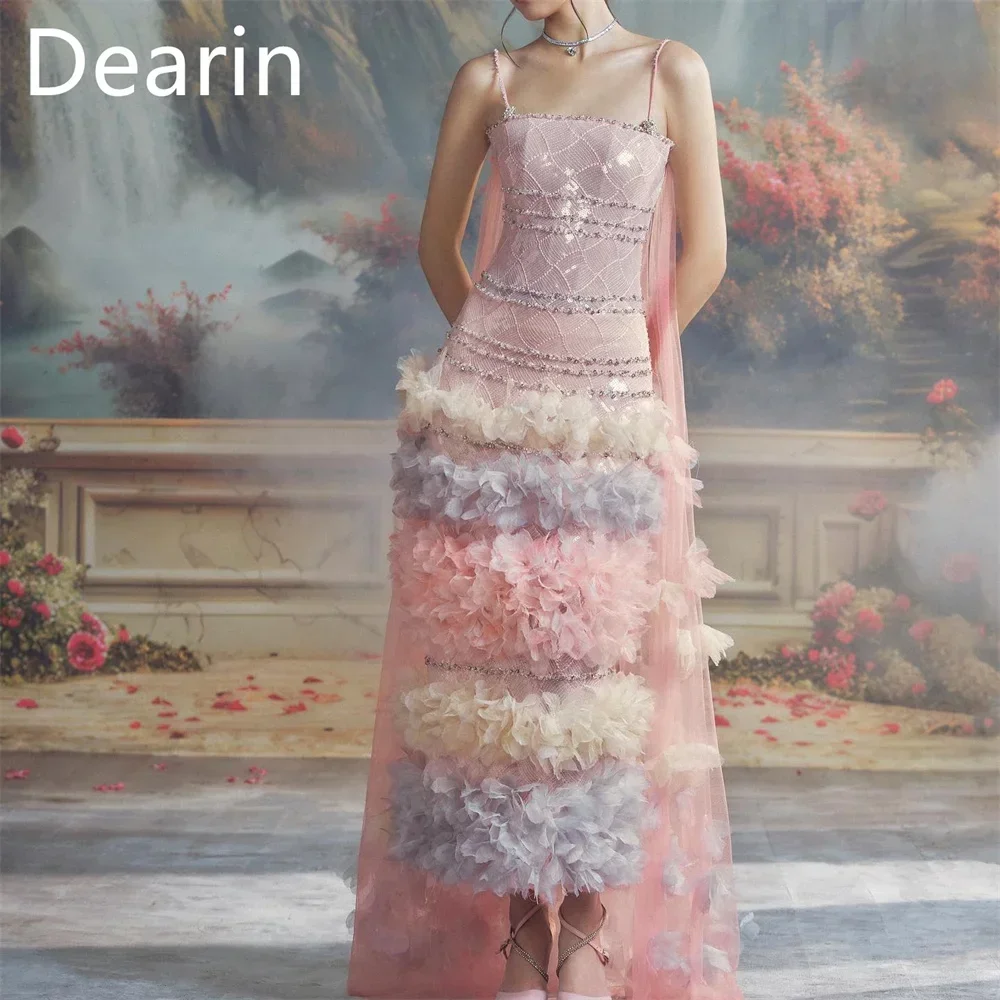 Customized Prom Gown Dearin Shoulder Girdle Column Ankle Length Skirts Tulle Applique Bespoke Occasion Dresses Saudi Arabia Form