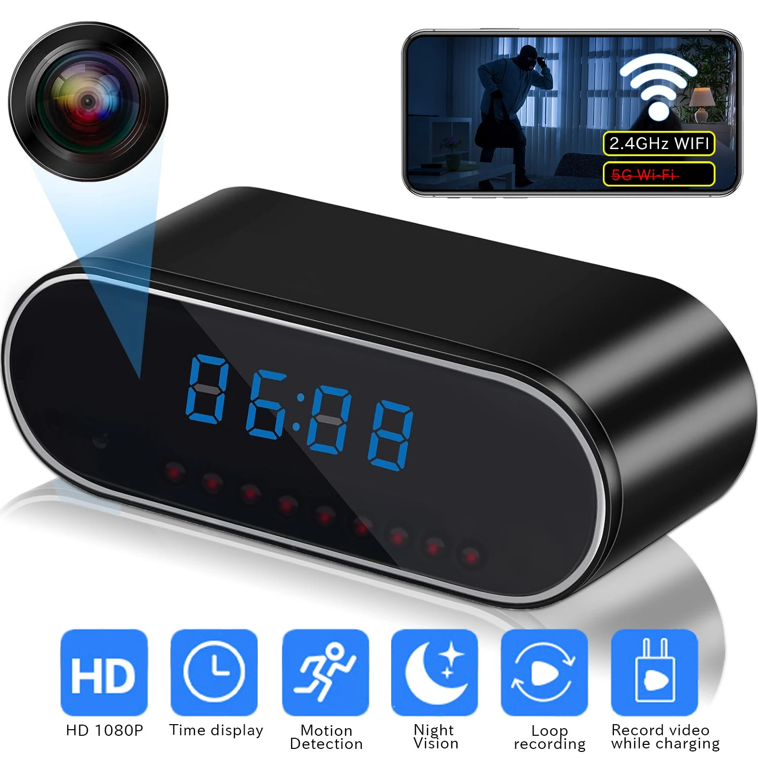 

Mini Camera Clock Full HD 1080P WIFI Control Night Vision View DVR Camcorder Motion Detection Home Surveillance Monitor Video