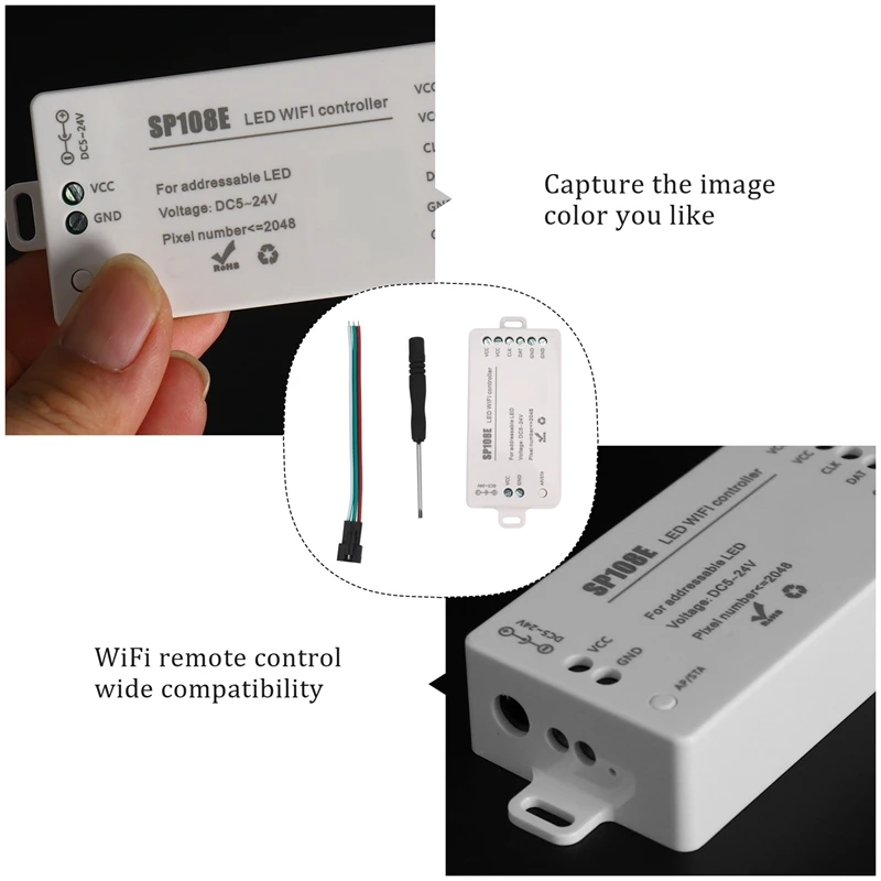 SP108E LED Wifi Magic Controller WS2812B WS2813 Etc LED Strip Module Light Smart APP Wireless Control IOS 10/Android 4.4 DC5-24V