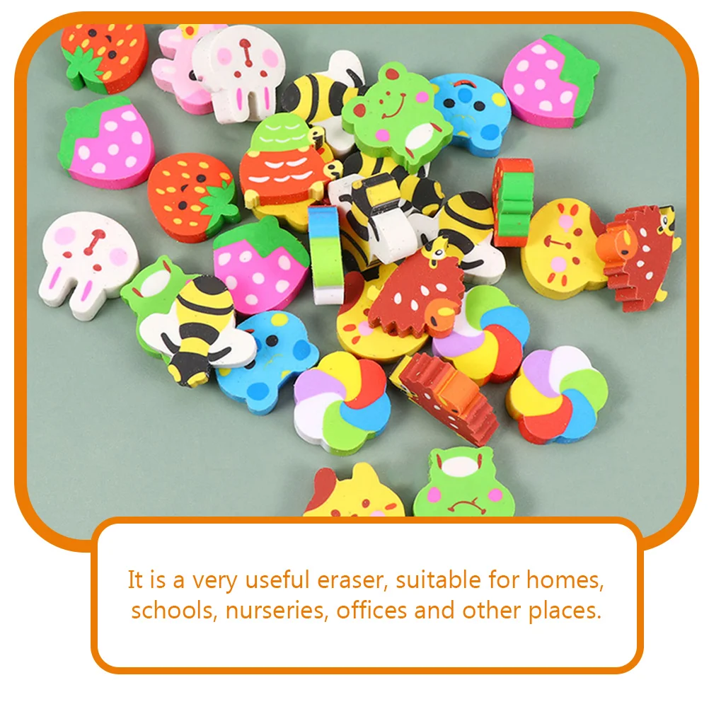 60 Pcs Stationery Cartoon Eraser Child Erasers for Kids Small Artificial Fruit Animal