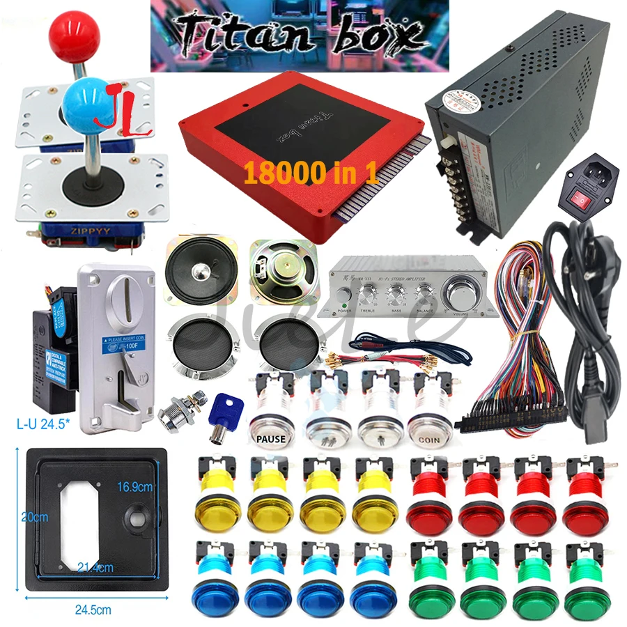 Super Titan Box 18000+ In 1 DIY KIT with Zippy Joystick LED Button Coin Acceptor Amplifier for Arcade Jamma Game Machine Cabinet