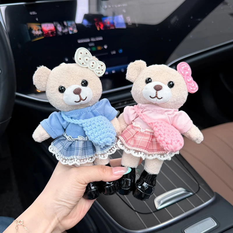 Cute Plaid Dress Bear Keychain Creative Fluffy Crossbody Bag Bear Bag Accessory Personalized Car Keychain
