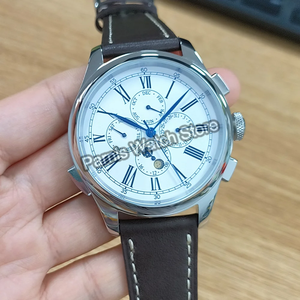 Parnis 45mm New Arrival Men Watch Automatic Mechanical Scale Calendar Leather Strap Mens Sports Watches 2024 Year