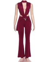 Kliou Sexy Fashion Jumpsuits Woman Deep V-Neck Sleeveless Metal Buckle Ruched Cross Bandage Midnight Prom Party Elegant Overalls - Image 6