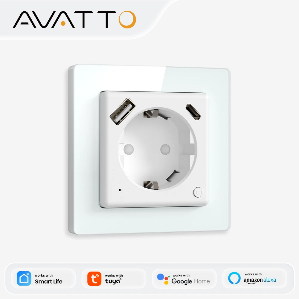 

Умная настенная розетка AVATTO Tuya WiFi с быстрой зарядкой PD20W (USB/Type-C), мониторингом энергопотребления, совместимая с Alexa и Google Home