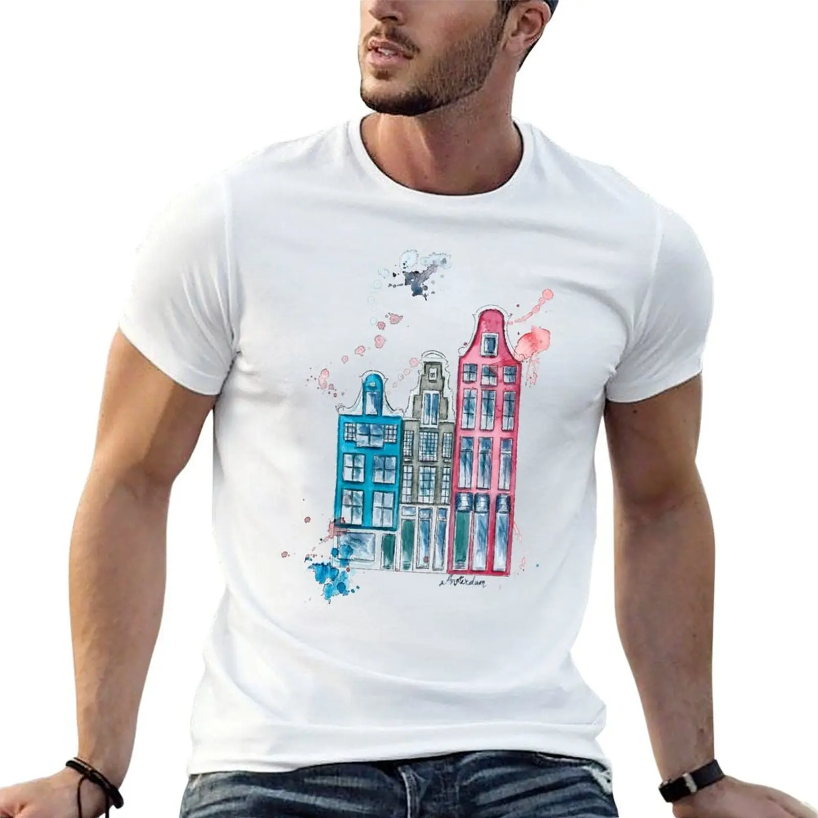 

Watercolor Amsterdam Whimsical T-Shirt essential t shirt man t shirts graphic cotton t shirt man T-shirt