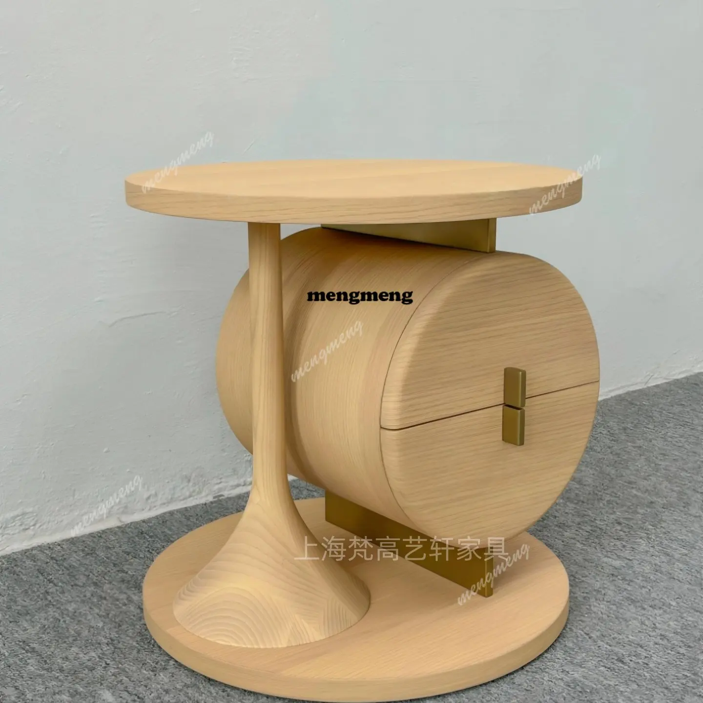 Medieval style solid wood round bedside table designer model room bedroom locker log style creative household side cabinet