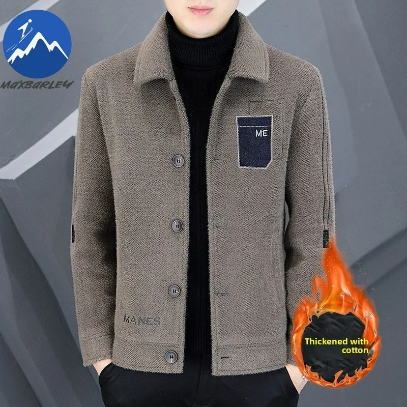 

Maxbarley Wool Jacket Mens Classic Notch Lapel Outdoor Work Windproof Coat Casual Daily Wear Thickened Comfortable Outerwear