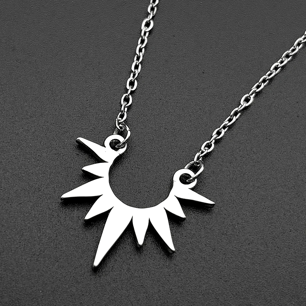 Gothic Punk Sun Spiked Pendant Necklace for Women Men Stainless Steel Vintage Irregular Sunshine Choker Chain Jewelry Gift
