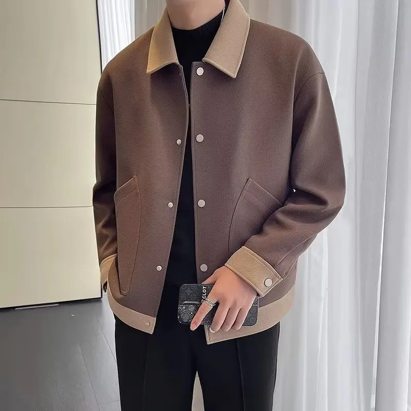 

Korean Style Men Spring Autumn New Style Fashion Mature Style Color Block Personality Loose Simple Lapel Jacket Casual Coat