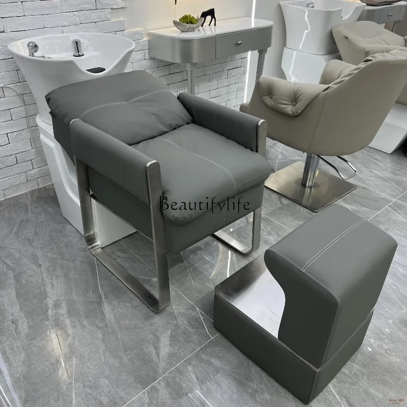 Lavabo de cerámica para barbería, silla de champú de alto grado, cama de lavado de medio masaje