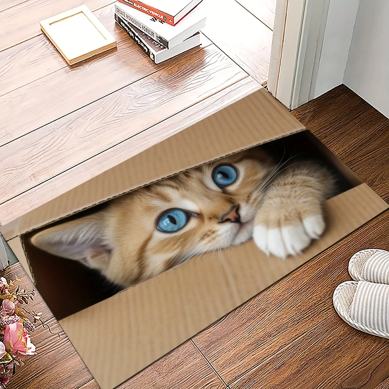 A Personalized Cat-Themed Doormat Featuring a Design of a Meowing Cat, Perfect for Christmas Decorations, Living Room Decor, a