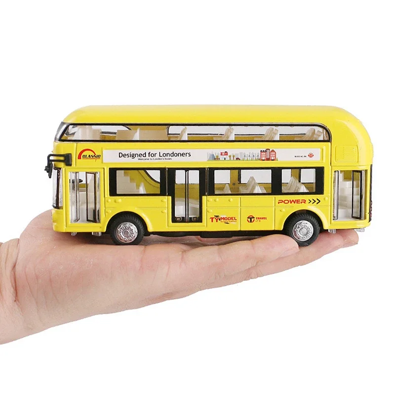 17CM Double Decker London Bus With Sound Flashing Doors Open Luxury Bus Car Model Toys For Children Christmas Gifts