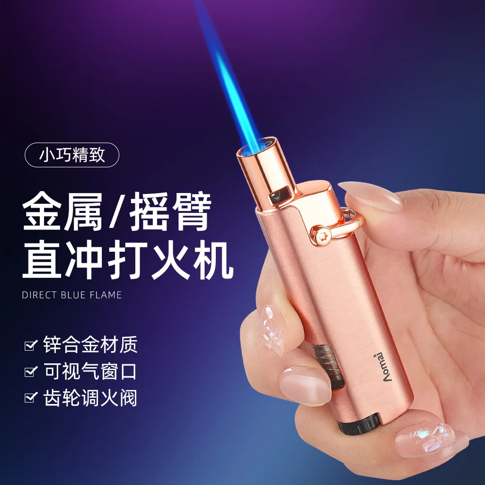 Windproof Jet Blue Flame Turbine Butane Gas Torch Lighter Visible Gas Window Outdoor Portable Cigar Lighters Smoking Gadgets
