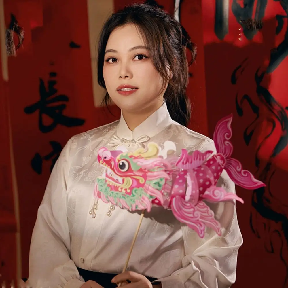 فانوس محمول باليد على شكل سنة التنين مصنوع يدويًا، فانوس السنة الجديدة المضيء، تراث ثقافي غير ملمع متوهج #3