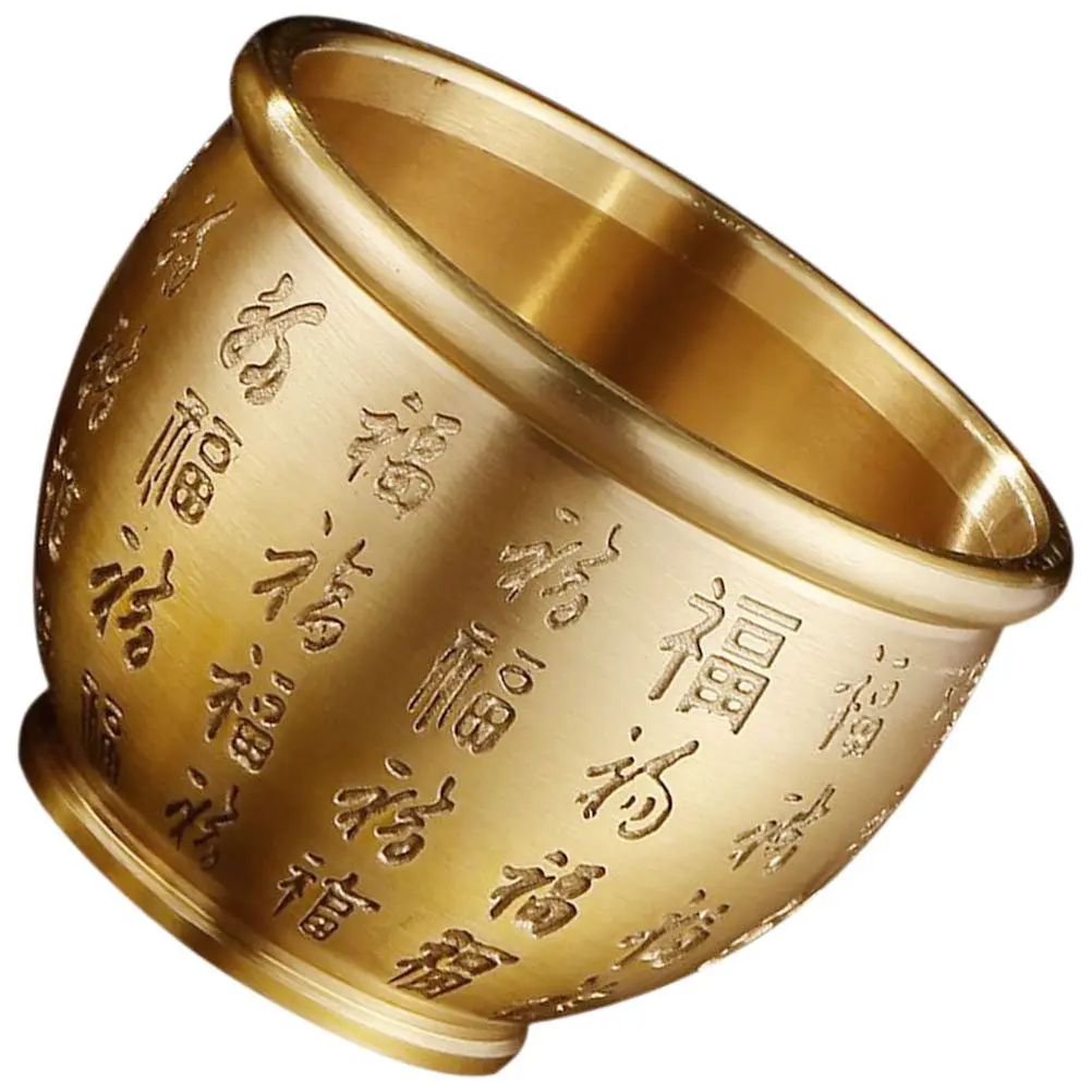 Sturdy Brass Treasure Bowl Tiny Fortune Basin Chinese Style Wealth Decoration Small Desktop Bowl for Home Office Tabletop Gift