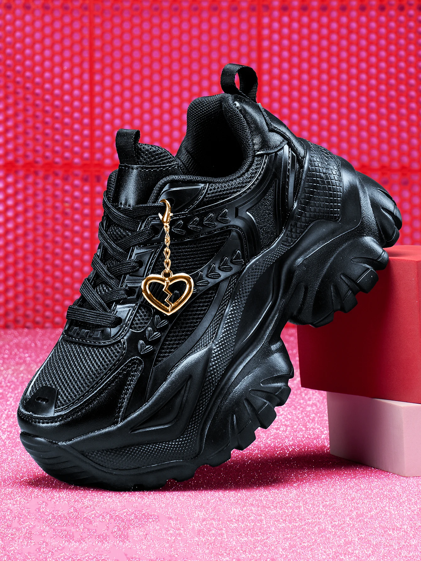 Damen-Sneaker mit 7 cm Erhöhung der Höhe, Outdoor-Mode, Freizeitschuhe mit 3D-DIY-Abnehmbarer Metallgold-Herz-Dekorationskette, Damen-Sneaker mit EVA-Dicksohle, hoher Plattform, blauen hohen Absätzen, leichter weicher Sohle, stoßdämpfend, rutschfeste Laufschuhe, runde Zehenpartie, einfache Schnürung, Edelsteinblau, große Größen für Studenten, Teenager, Campus, Alltag, Dating, Fitness, Arbeit, Büroschuhe, trendige vielseitige Keilabsatz-Sneaker für Damen. – Detail 5
