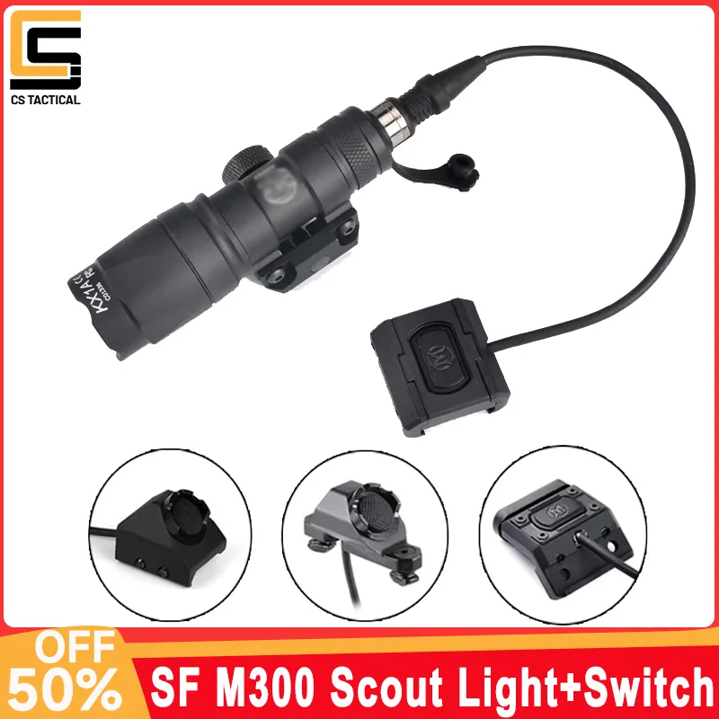 

WADSN Tactical Surefir M600 M300 Airsoft Flashlight Scout Light Modbutton Switch Mlok Keymod Rifle White LED Hunting Weapon Lamp