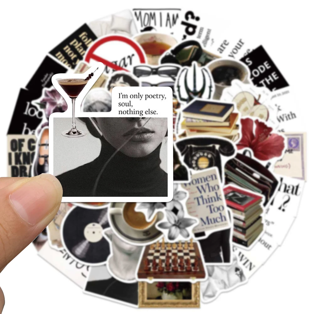 50 Stück Dark Museum Ästhetische Aufkleber, Vintage Literarische Frauenempowerment-Sticker für Laptop, Skateboard, Handyhülle, Scrapbook-Aufkleber – Detail 3