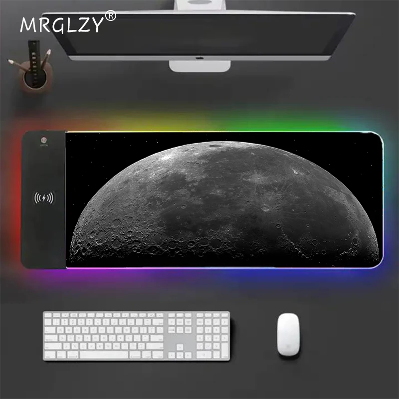 

Dark Moon Wireless Charging Xxl Mouse Pad Office Mouse Mats Laptop Computer Gaming Accessories Pc Desk Pad Setup Extended Pad