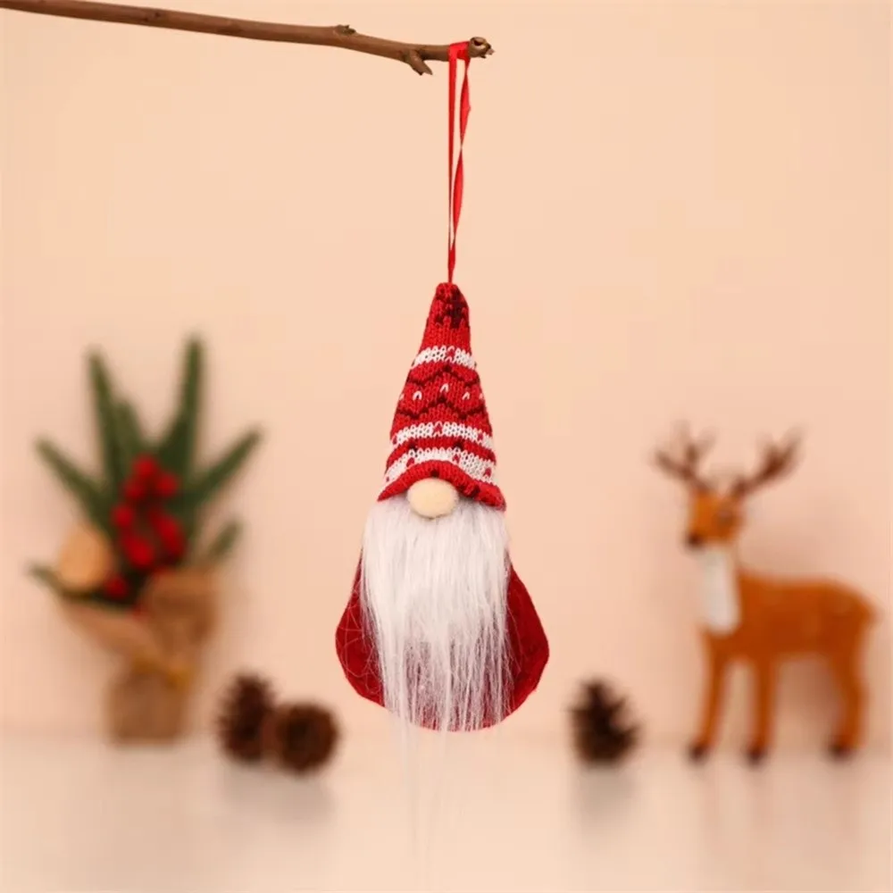 Santa Claus Christmas Gnome Pendant Faceless Hanging Pendant Christmas Tree Hanging Doll Bow Knitted Tomte Ornaments New Year