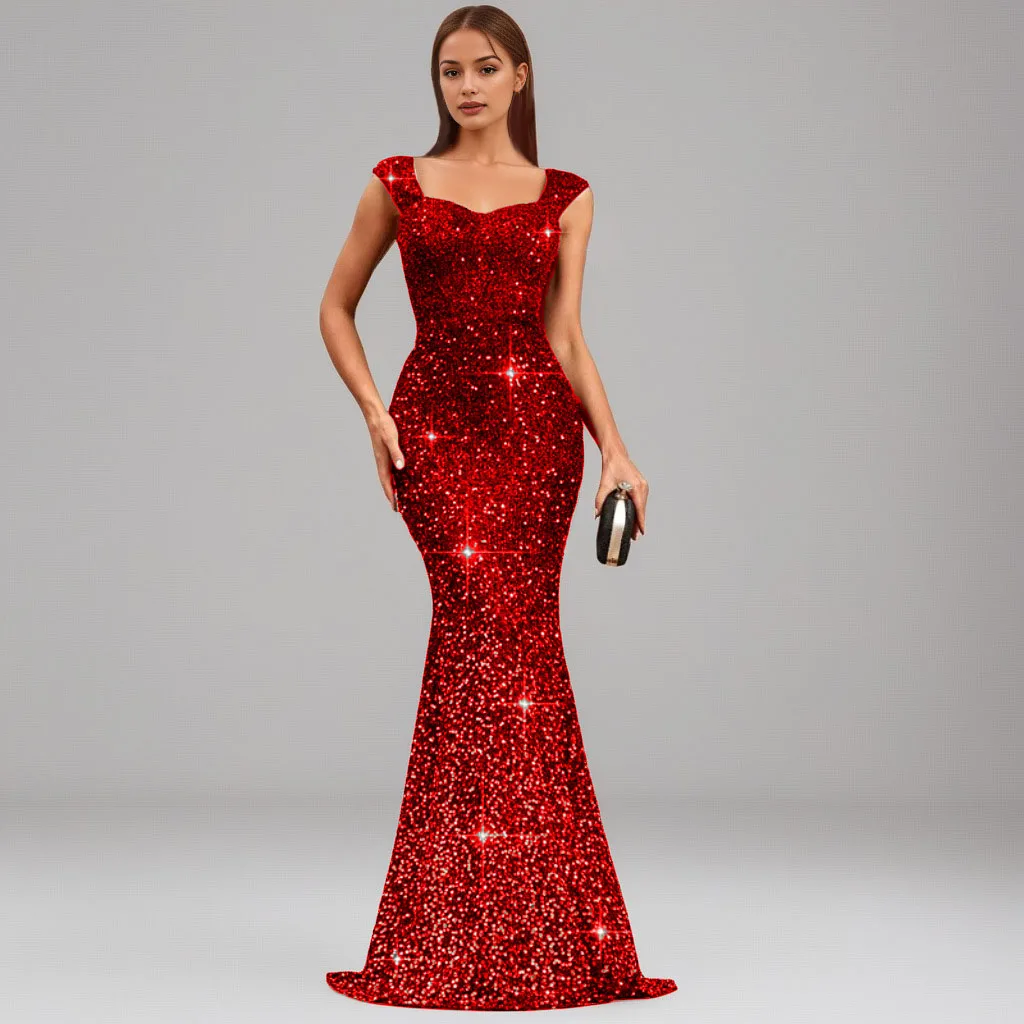 

Sequins Suspender High Waist Women Evening Dress Fishtail Long Party Dresses Vestido Plus Size 9XL 8XL 7XL 6XL XXXXXL