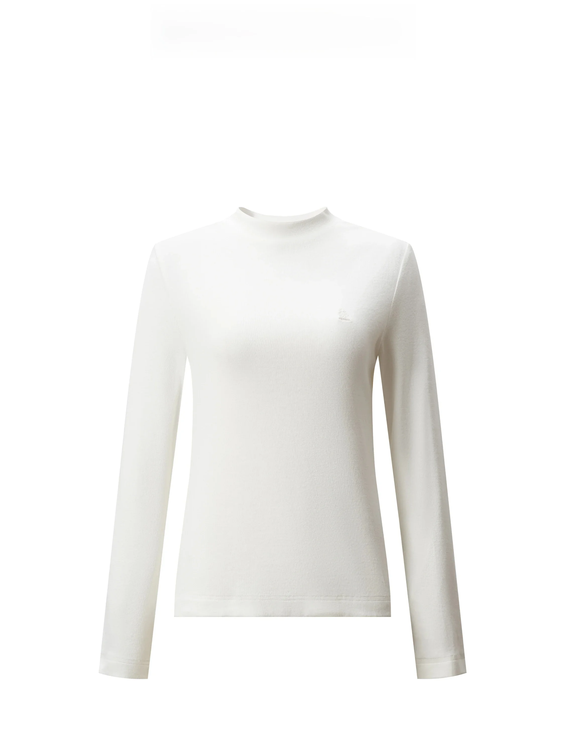 Guoobear Women's Slim Fit Long Sleeve T-Shirt Embroidered Half High Collar Base Shirt Casual Style Pure Color Inner Wear
