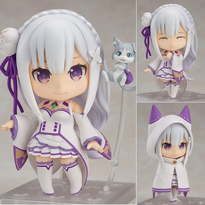 

10cmGSC Re Zero Starting Life in Another World Nendoroid Emilia Puck Articulated Face Changeable Figure Boxed Anime Gift for Kid
