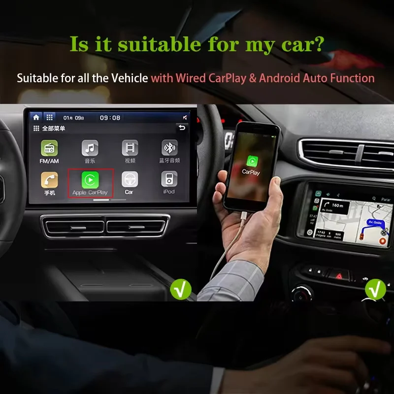 Adaptador CarPlay sem fio para Android, Auto Ai Box, Dongle USB, Plug and Play, Caixa de TV do carro, 2 em 1