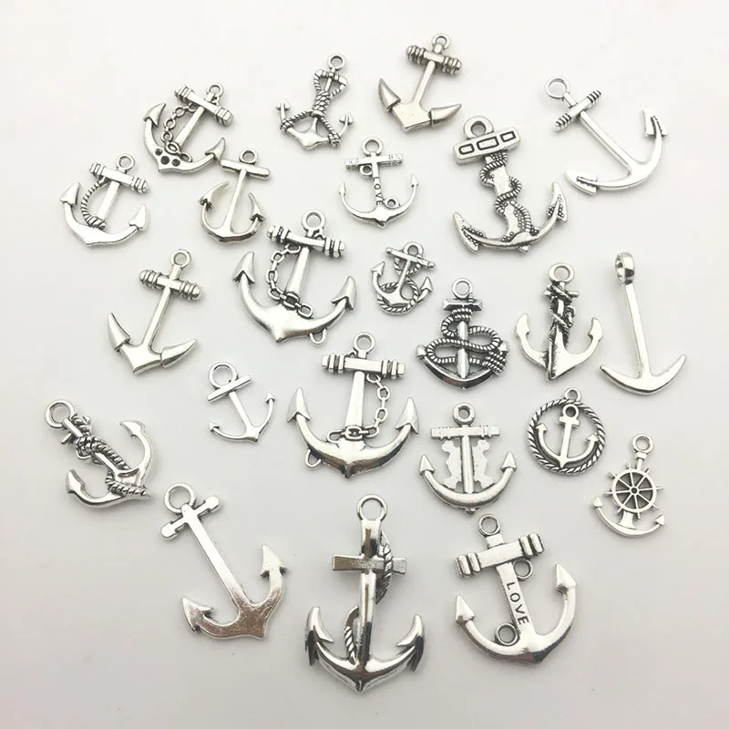 10PCS Random Mix Mixed Anchor Pendant Rudder Compass Charms Steampunk For Jewelry Diy Making Findings