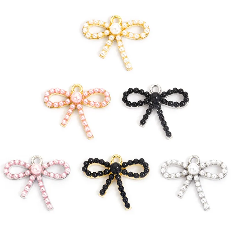 Lote de 100 unidades de dijes colgantes con lazo, perlas de imitación, 22,9x19,3mm, aptos para pulsera, collar, llavero, fabricación de joyas