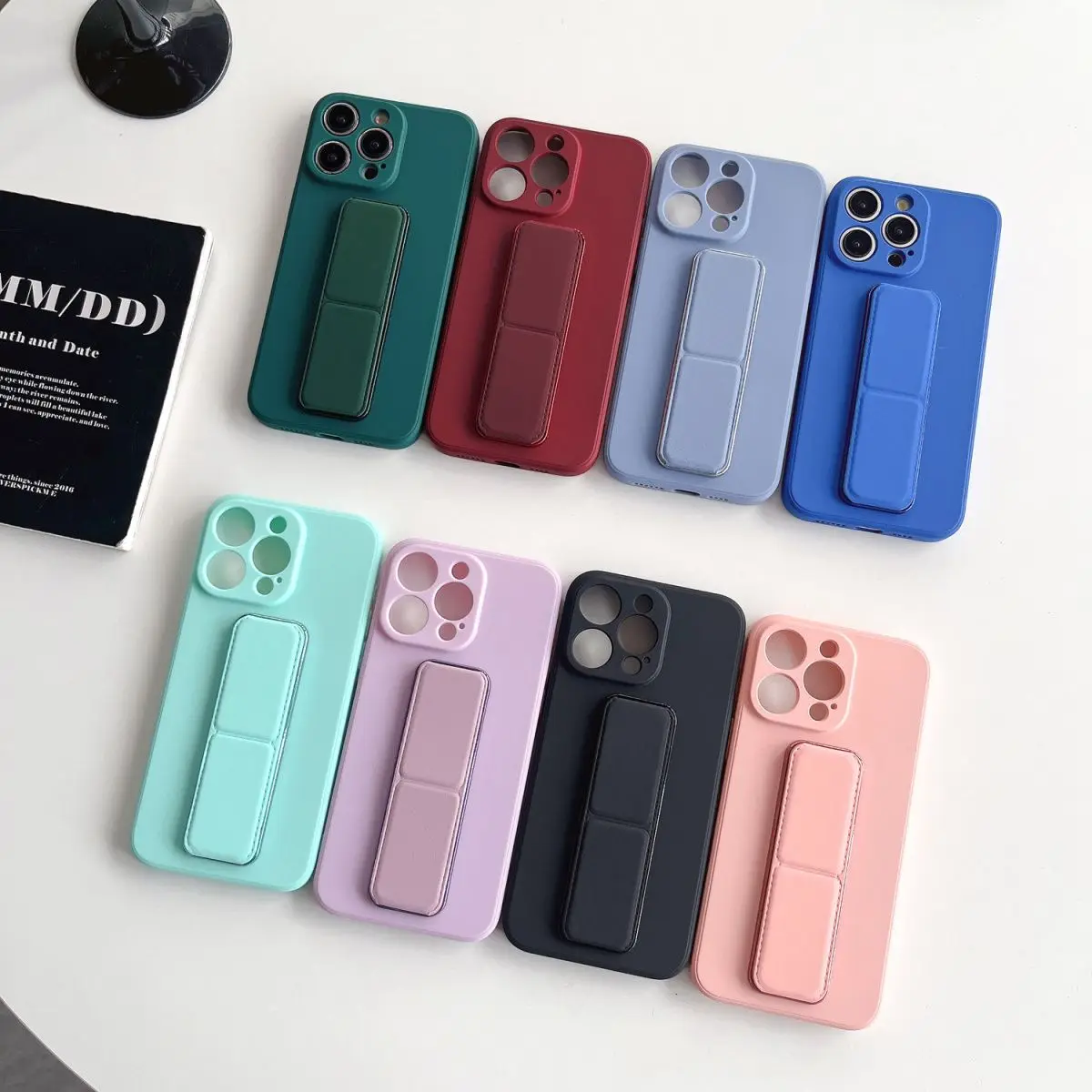 Silicone Multi Functional Magnetic Fold Stand Protective Case for iPhone 15 14 13 12 16 Pro Max PC Hard Wrist Strap Phone Cover