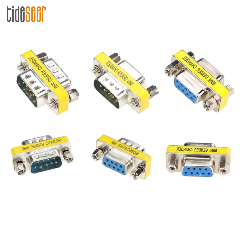 500pcs Mini DB9 9Pin Female to Female/ Female to Male/ Male To Male/ Gender Changer Adapter RS232 Serial Plug Connector