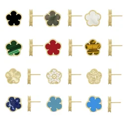 New Trendy Four/Five Leaf Natural Fritillaria Stud Earrings for Women's Fashion Accessory