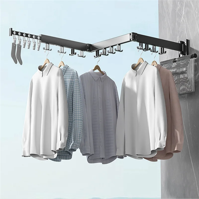 

YHYS Wall Mounted Clothes Drying Rack,3-Pole ,Retractable Clothes Drying Rack for Laundry,24 Hooks