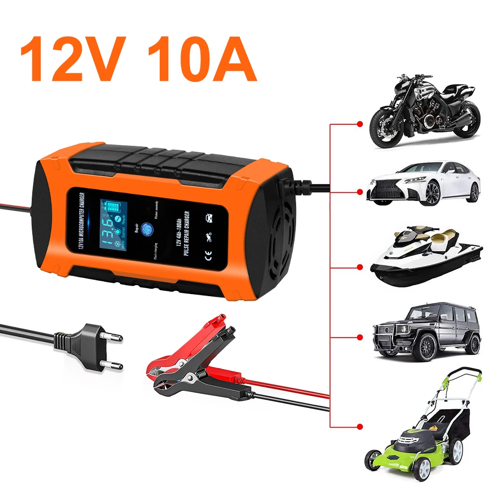 

Lead-acid Battery Pulse Repair Charger 12V 10A Intelligent Car Battery Charger For Auto Boat Lawn Mower EU/US Plug