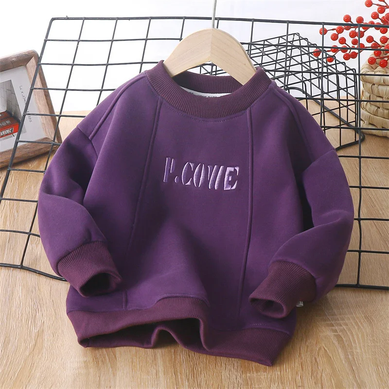 Children\'s Autumn Winter Sweatshirt Boys Padded Casual Letters Hoodies Kids Thickened Clothing Fashion Embroidery Warm Tops