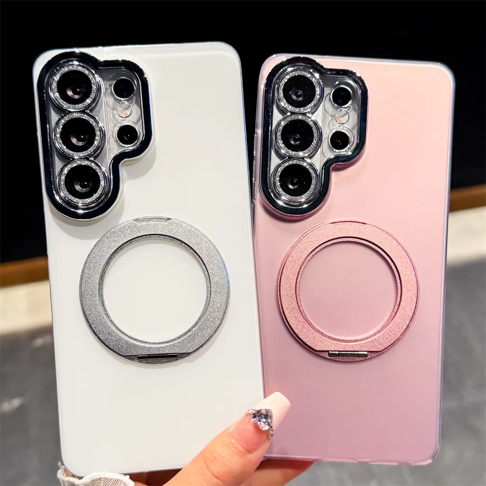 Stylish Built-in 360 Rotating Magnetic Ring Stand Phone Case for S26 Ultra IMD Matte TPU Cover for Samsung Galaxy S25 A57