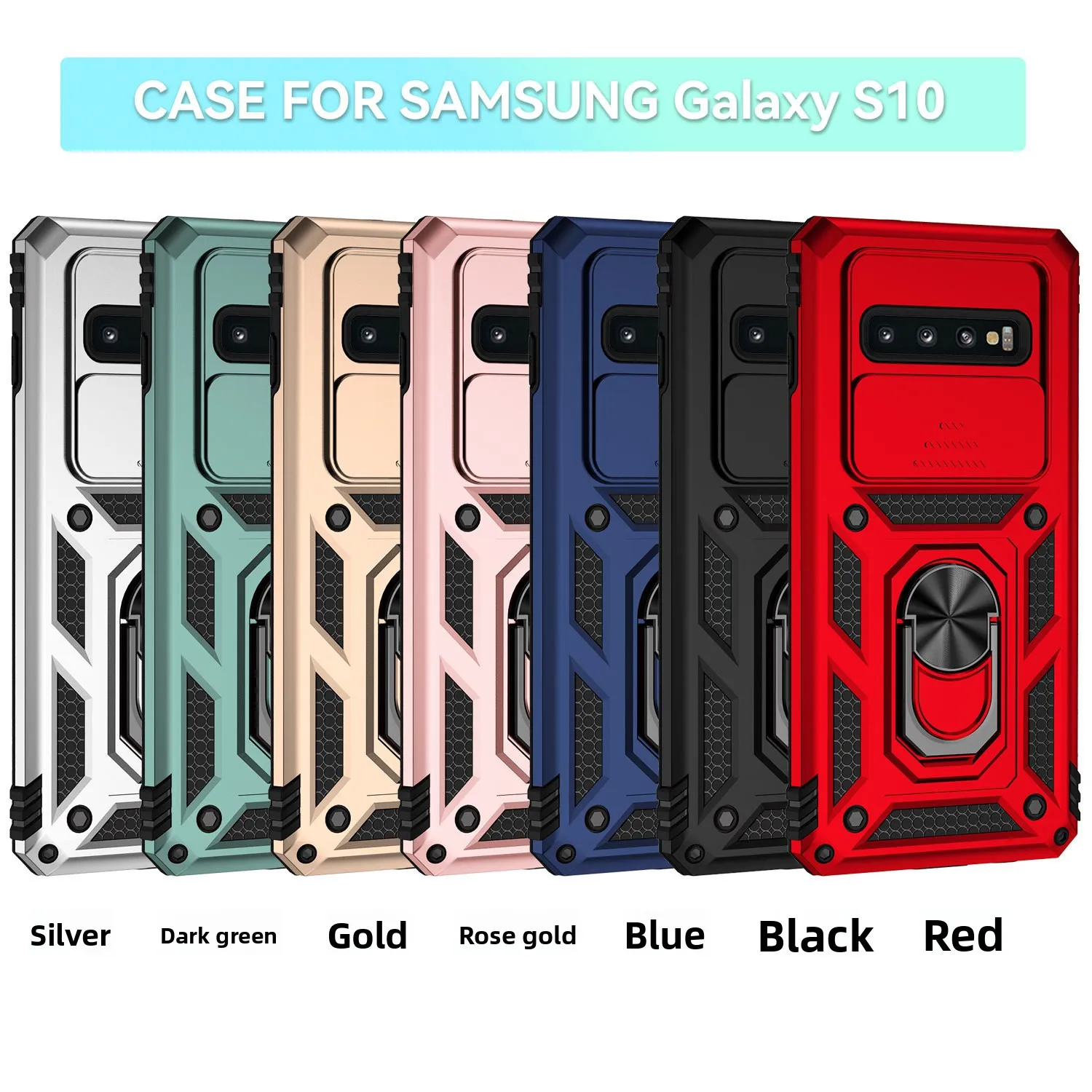 

Shockproof Phone Case Protective for Samsung s10 with Ring Holder Kickstand Metal and Silicone Armor cover