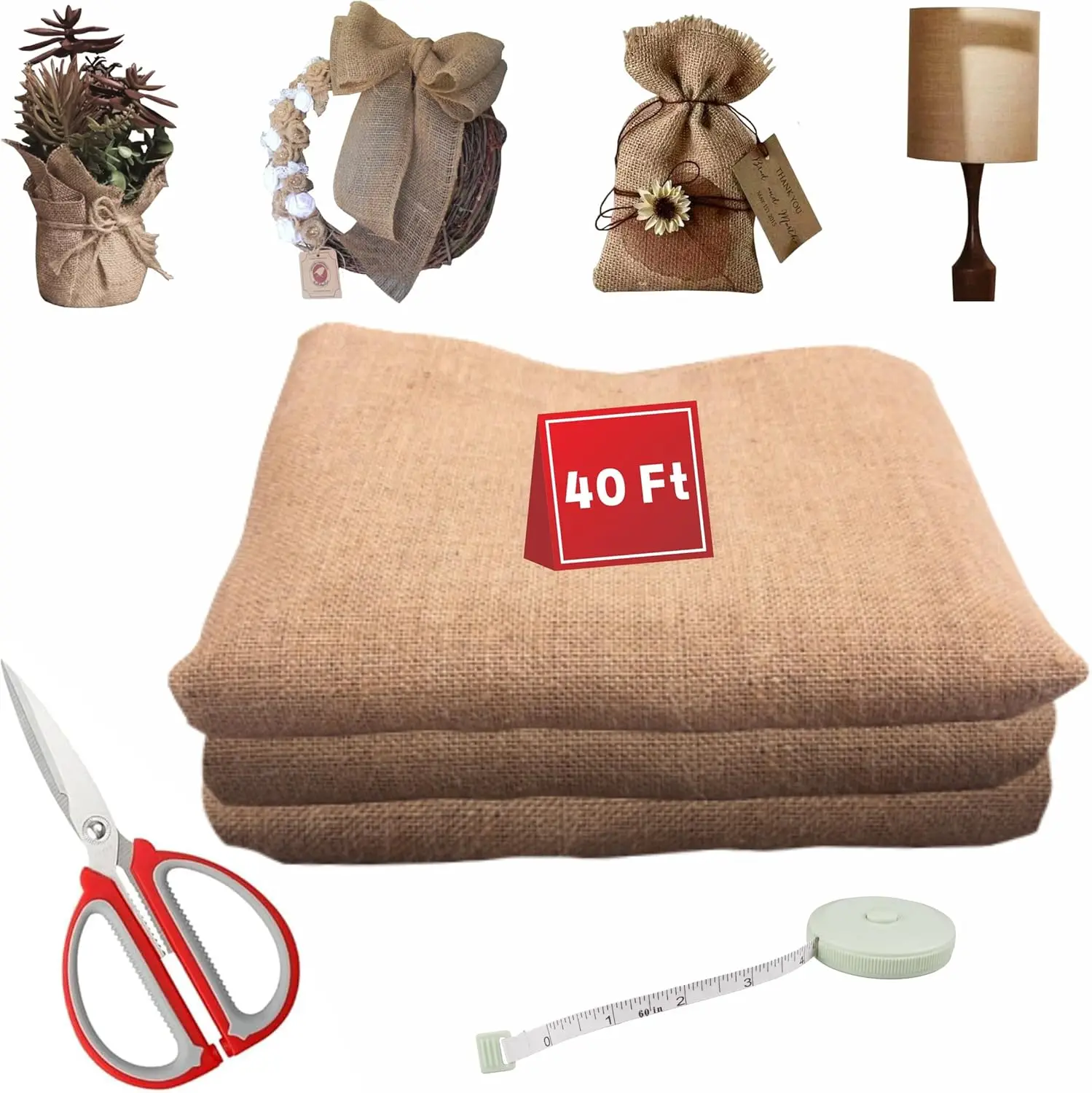 

40“ x 40 Feet Natural Burlap Roll, High Density Jute Fiber, Multipurpose Burlap Tree Wrap for Decorations, DIY Craft