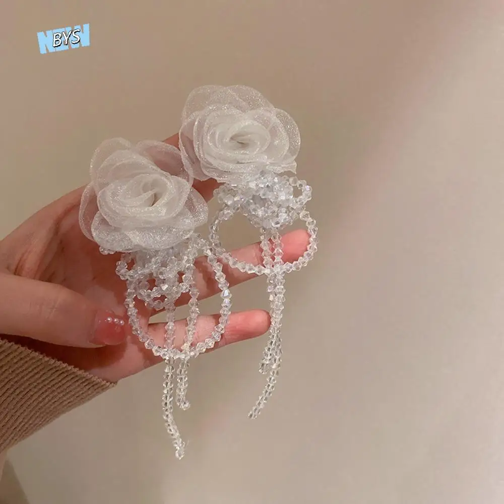 

Light Luxury Gauze Flower Earrings Silver Needle Jewelry Tassel Earrings Drop Earrings Personality Crystal Dangle Earrings Women