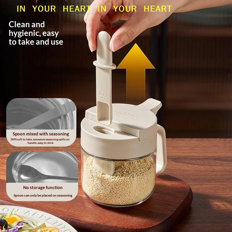 【X】Seasoning Containers Airtight Glass Organizer With Spoon Condiment Containers With Lid For Kitchen Countertop Pantry Cabinet