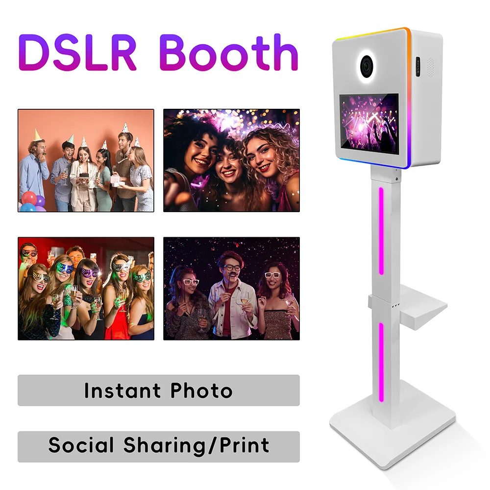 Portable 15.6 inch Mirror Photo Booth Shell with Lights Touch Screen DSLR Camera Booth Selfie Machine for Partys Events Weddings