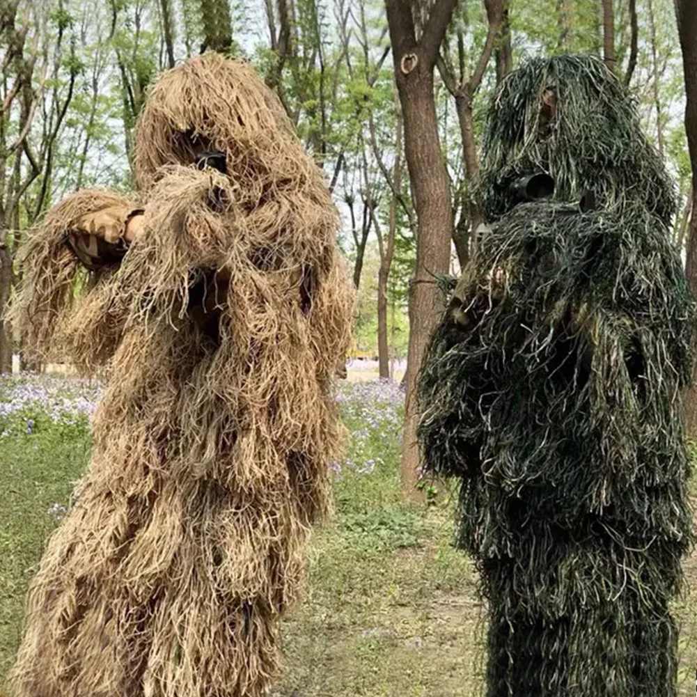 Adult Kids Tactical Camouflage Clothing Withered Grass Ghillie Suit 5 PCS Sniper Hunting Suit Army Hunting Clothes Birding Suit