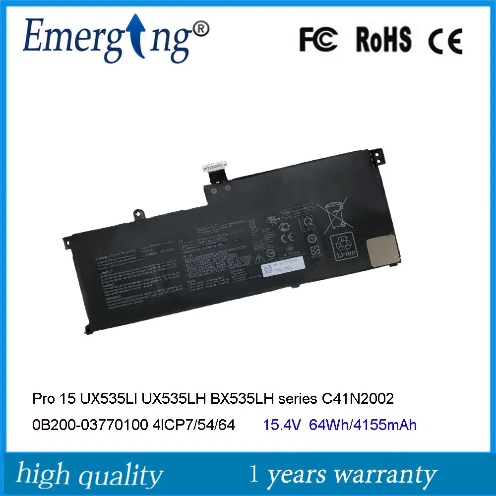 

15.4V 64Wh C41N2002 Battery For ASUS ZenBook Pro 15 UX535LI BX535LH series 4ICP7/54/64